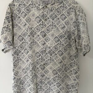 NWOT Tommy Bahama men's silk blend gray patterned shirt size L